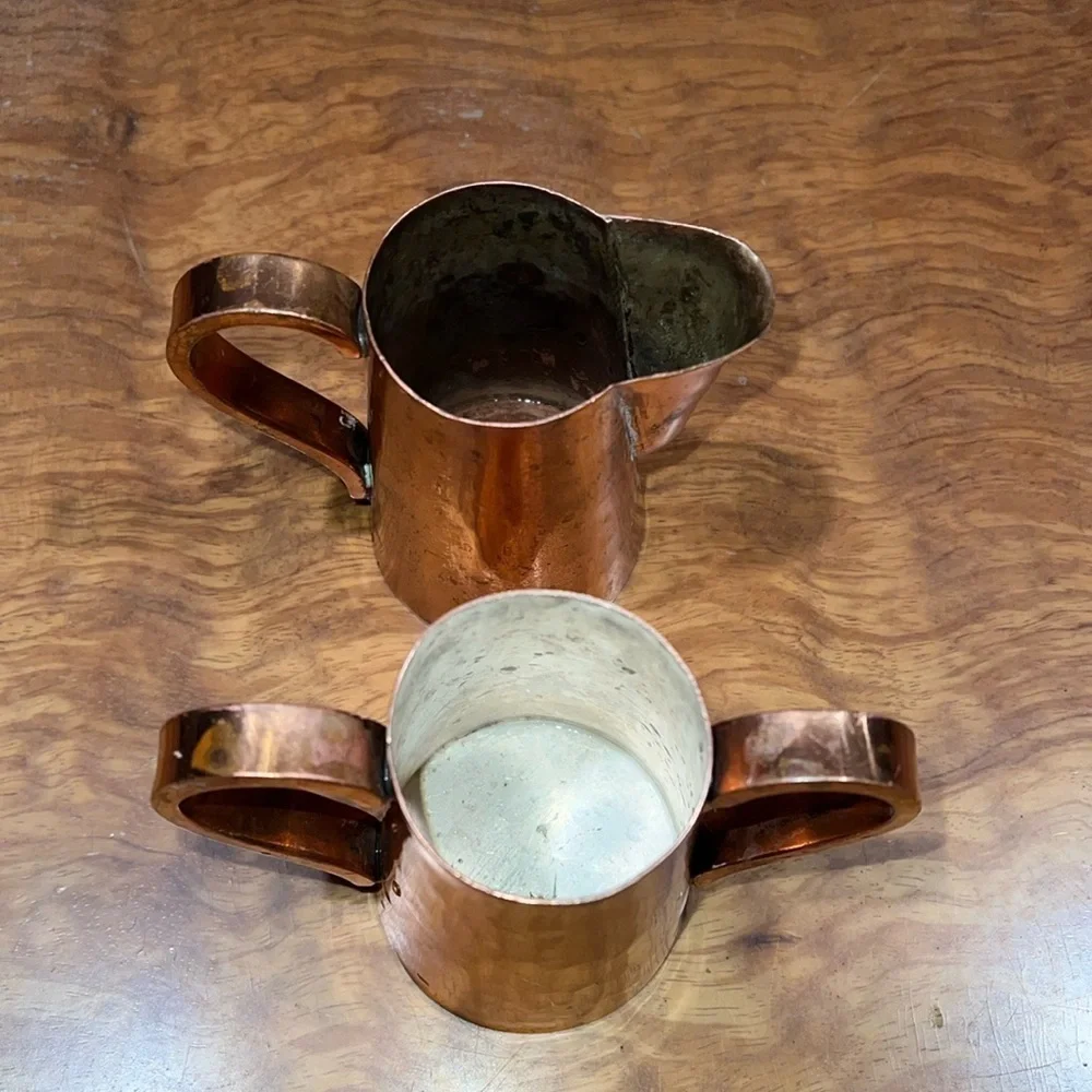 Pair of 8oz Antique Solid Copper Decorative Creamer Containers